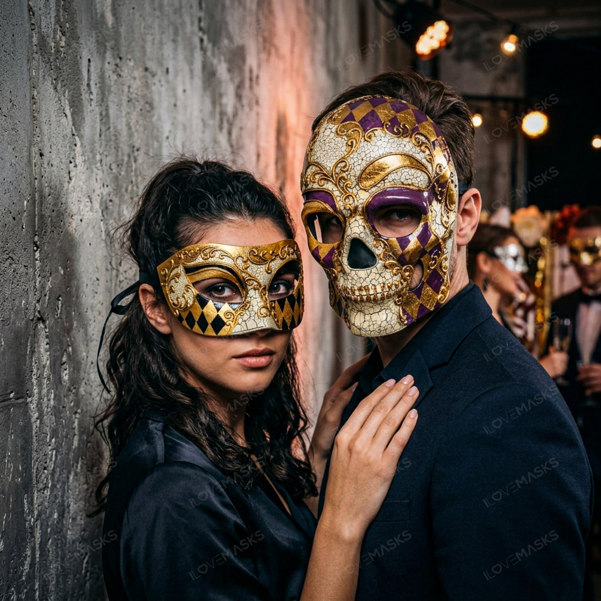 Venetian Skull Harlequin Masquerade Halloween Party Mask Gold Purple